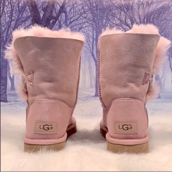 UGG Bailey Button II Short Shearling Lined Pink Suede Winter Boots New 6 37 - Picture 6 of 12